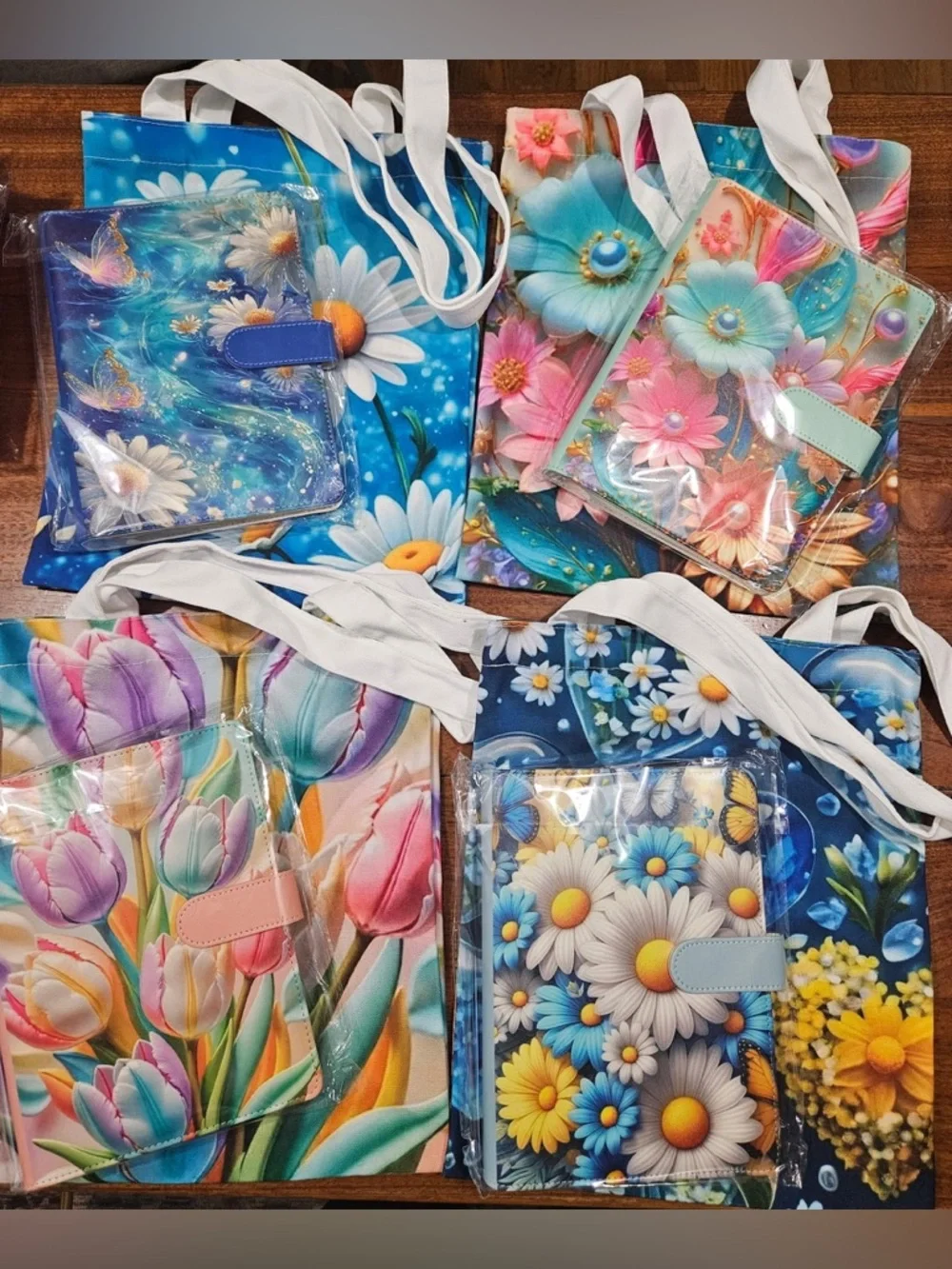 Floral Tote Bag & Matching Floral Binder Set - Assorted Bright Flowers